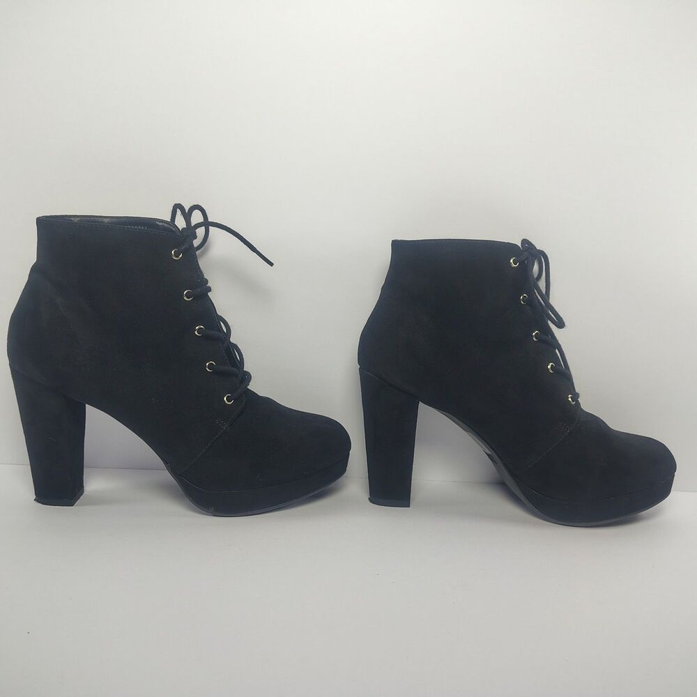 Forever 21 Women's 10 Black Lace-Up Platform Chunky Heel Ankle Booties